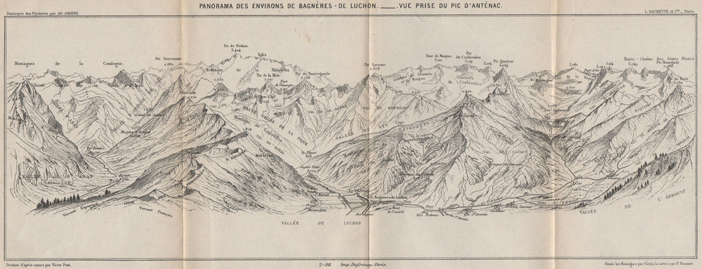 PIC D'ANTÉNAC PANORAMA. Bagnères-de-Luchon. Haute-Garonne. Pyrénées 1907 map