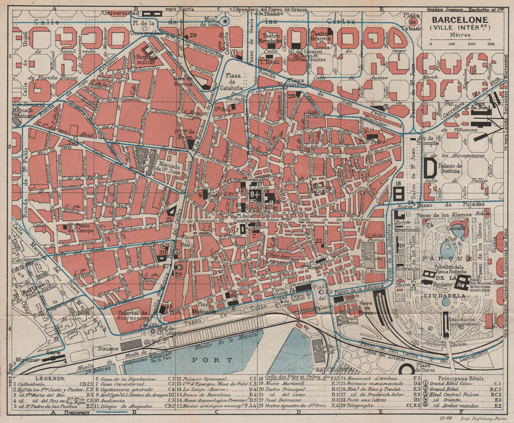 BARCELONA. City centre. Vintage town map plan. Spain Catalonia (Catalunya)  1907