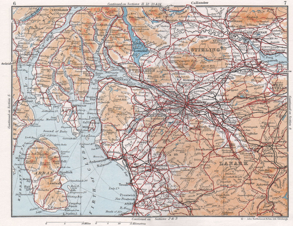 CENTRAL SCOTLAND. Glasgow Firth of Clyde Lanarkshire Dunbarton &c 1967 old map
