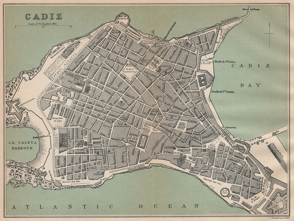 CADIZ. Vintage town city map plan. Spain 1899 old antique chart
