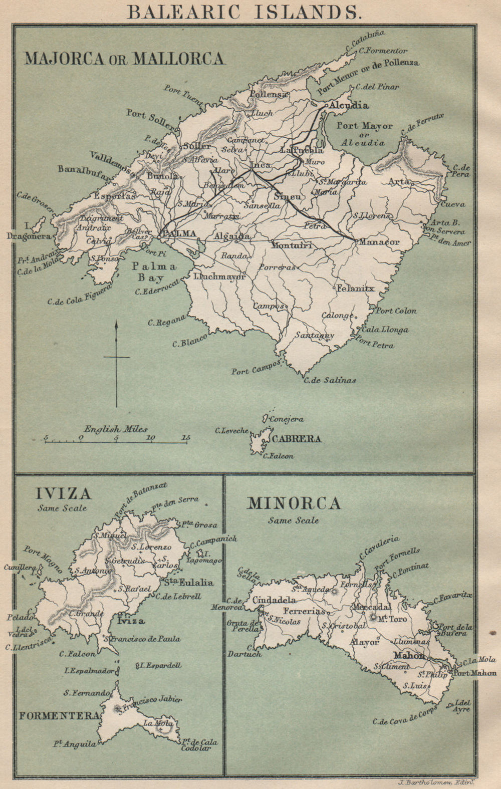 BALEARIC ISLANDS. Majorca Iviza Ibiza Minorca Menorca Formentera. Spain 1899 map