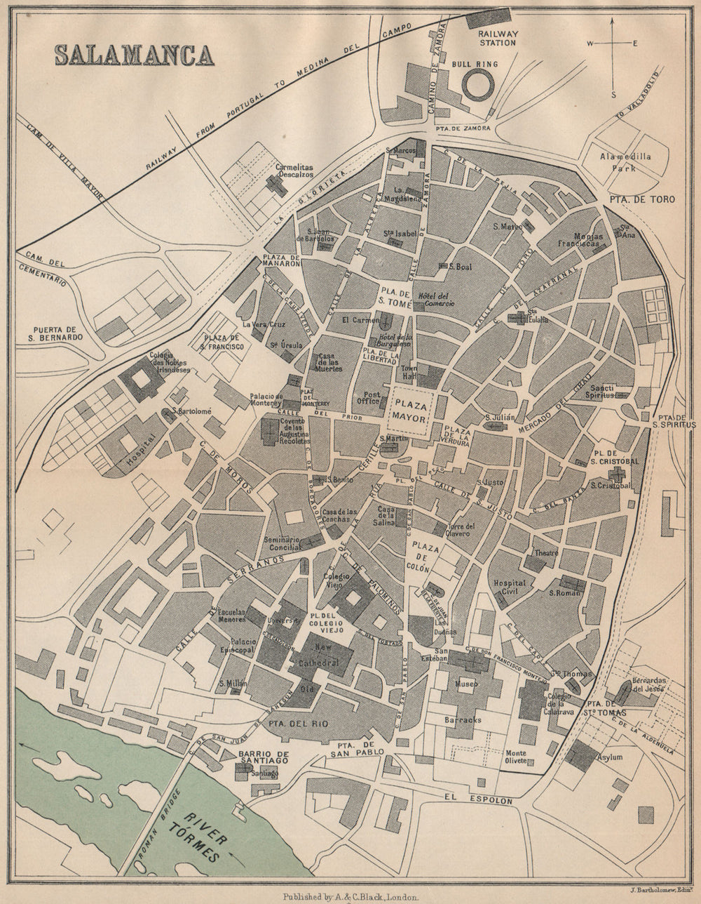 SALAMANCA. Vintage town city map plan. Spain 1899 old antique chart