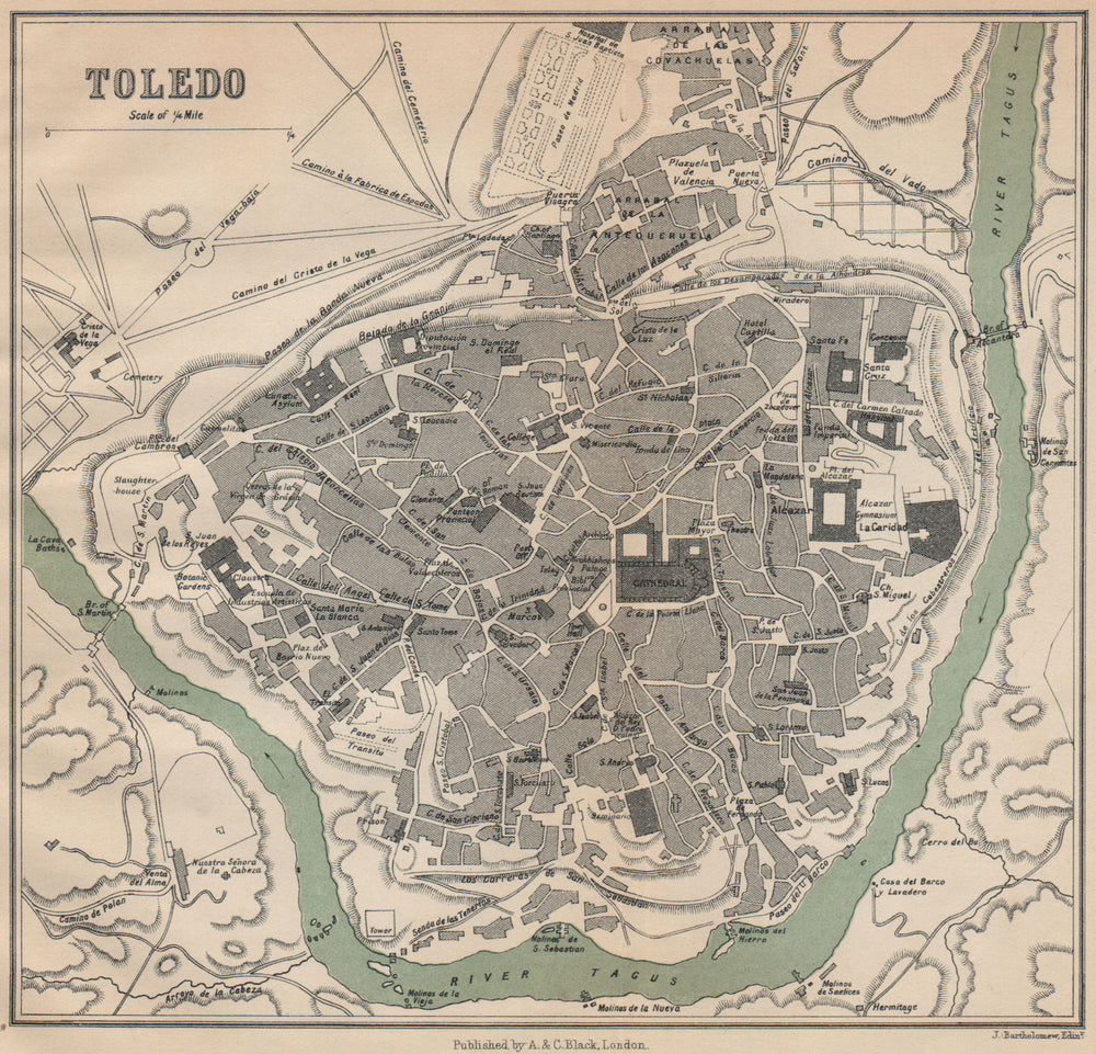 TOLEDO. Vintage town city map plan. Spain 1899 old antique chart