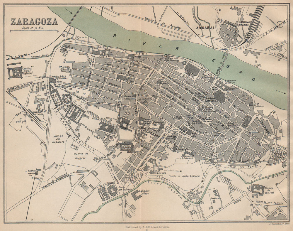 ZARAGOZA. Vintage town city map plan. Spain 1899 old antique chart