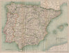 IBERIA RAILWAYS. Spain & Portugal. Provinces. Vintage map plan 1899 old