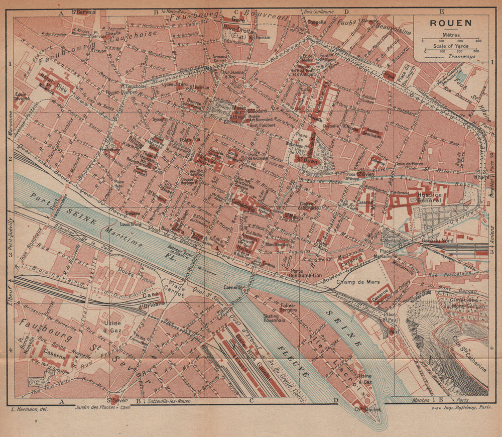 ROUEN. Vintage town city map plan. Seine-Maritime 1925 old vintage chart