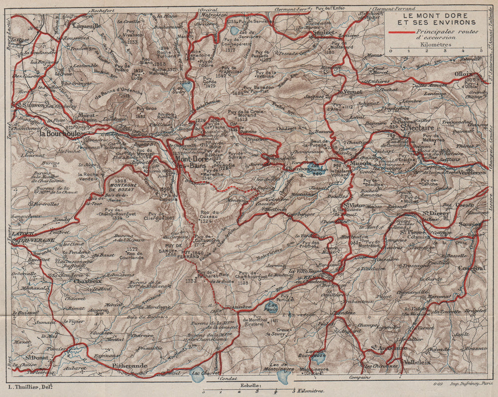 LE MONT DORE & ENVIRONS. Vintage map plan. Puy-De-Dôme. Auvergne 1909 old
