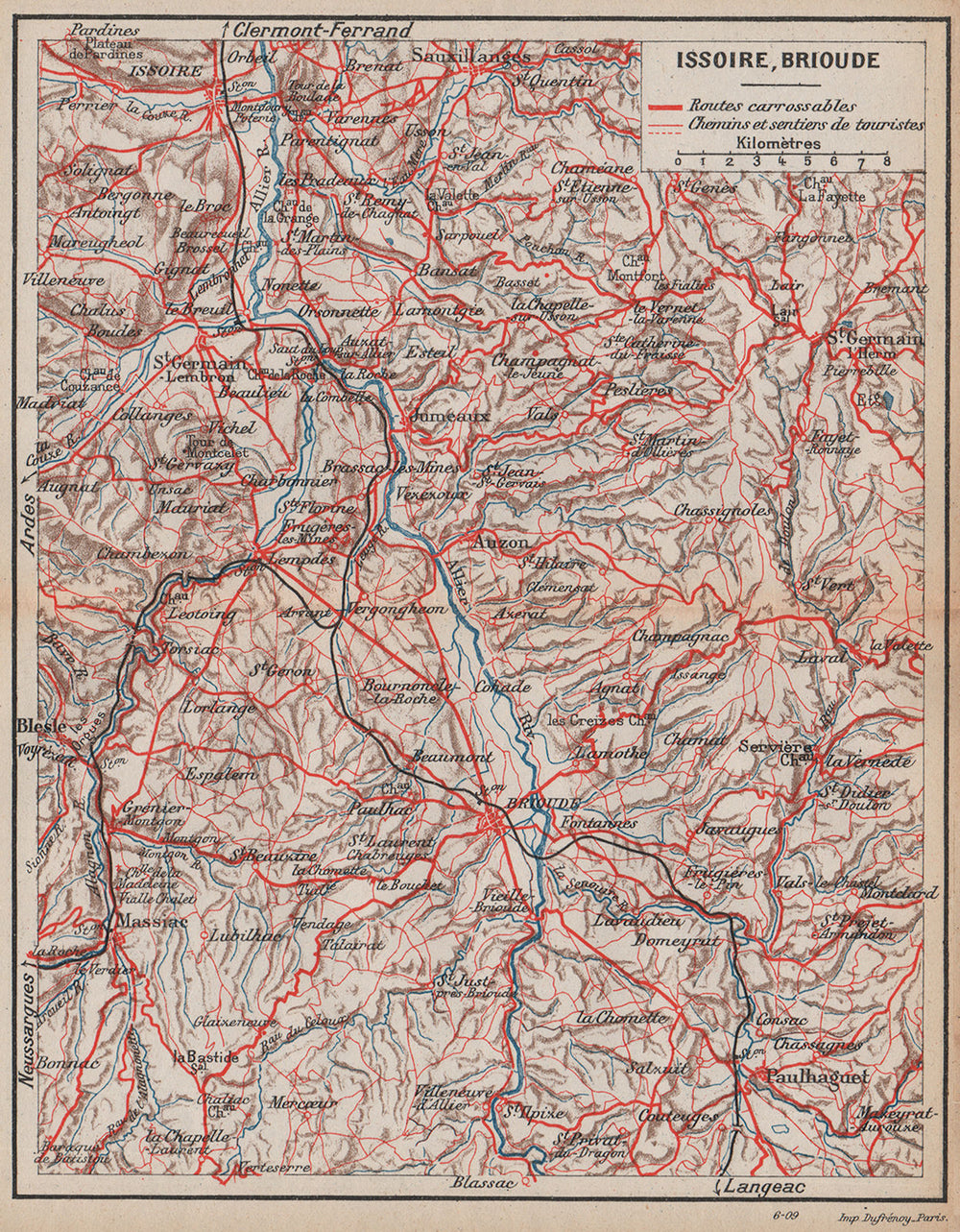 ALLIER VALLEY VALLÉE. Issoire Brioude Paulhaguet. Puy-De-Dôme Auvergne 1909 map