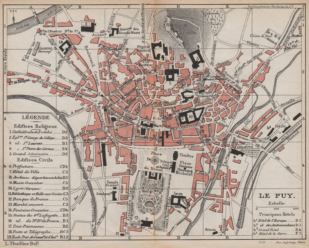LE PUY-EN-VELAY. Vintage town city map plan. Haute-Loire. Auvergne 1909