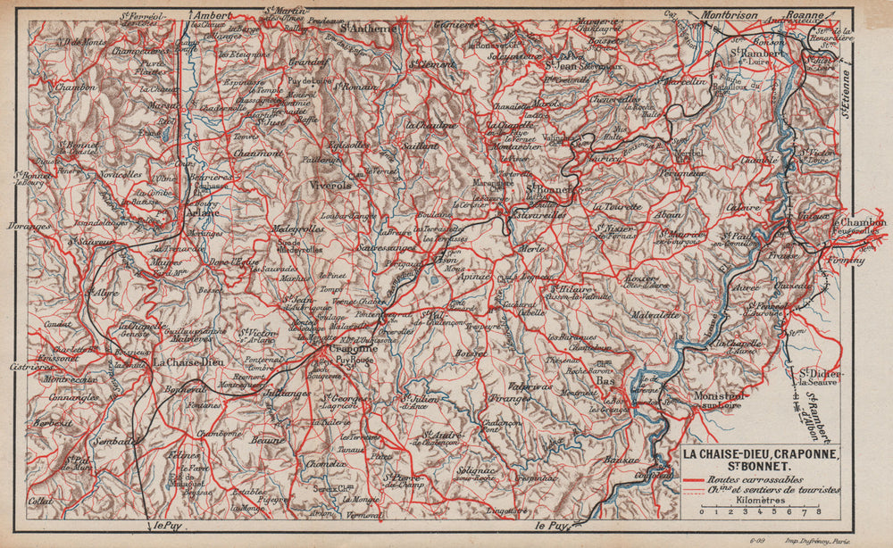 LIVRADOIS-FOREZ.La Chaise-Dieu Craponne St Bonnét.Hte-Loire Puy-de-Dome 1909 map