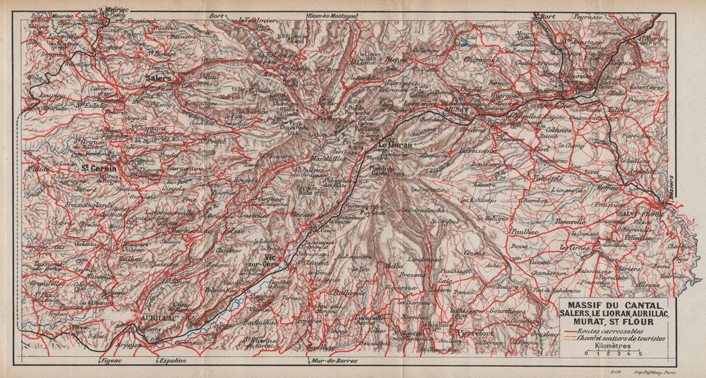 MONTS DU CANTAL. Salers Le Loiran St-Flour Aurillac Murat. Auvergne 1909 map