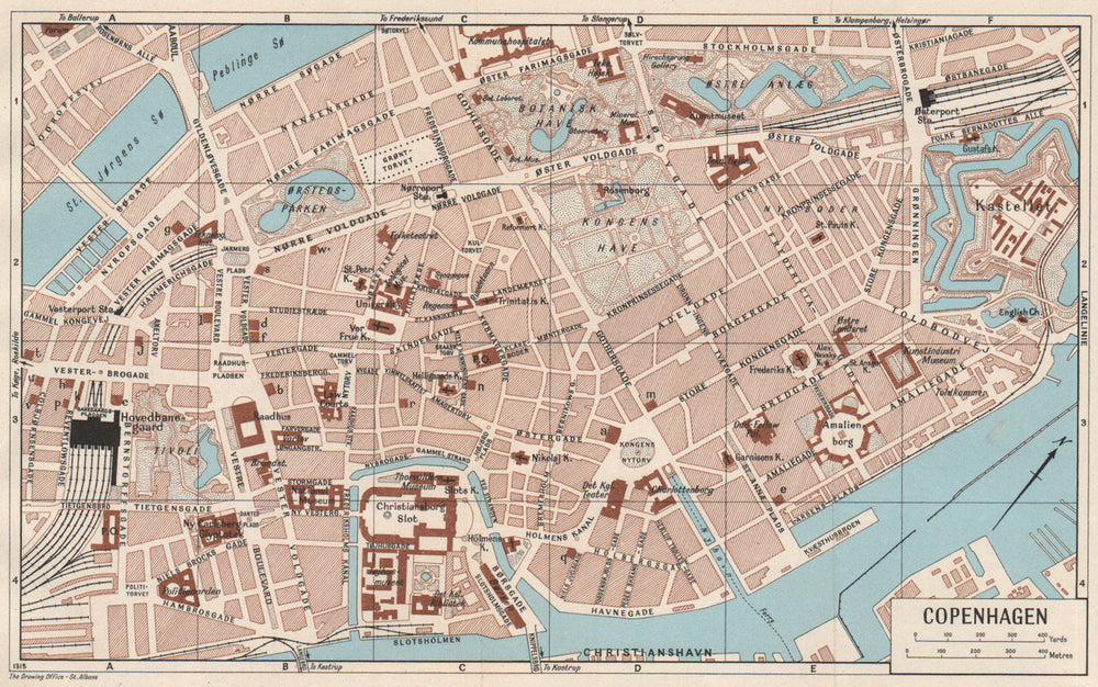 COPENHAGEN. Vintage town city map plan. Denmark 1955 old vintage chart