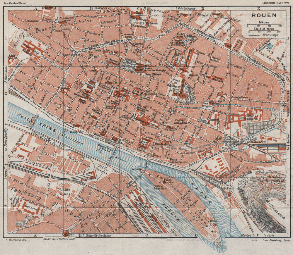 ROUEN. Vintage town city map plan. Seine-Maritime 1926 old vintage chart