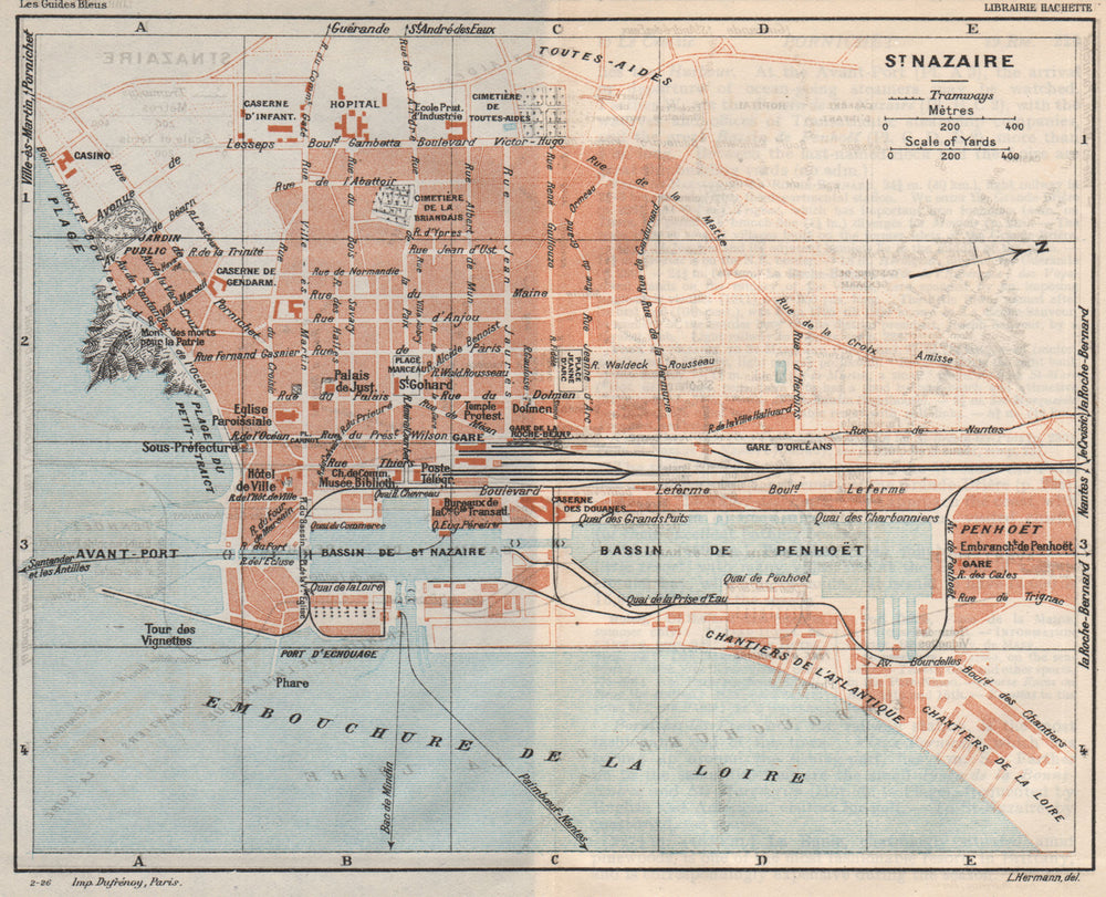 ST. NAZAIRE. Vintage town city map plan. Loire-Atlantique 1926 old