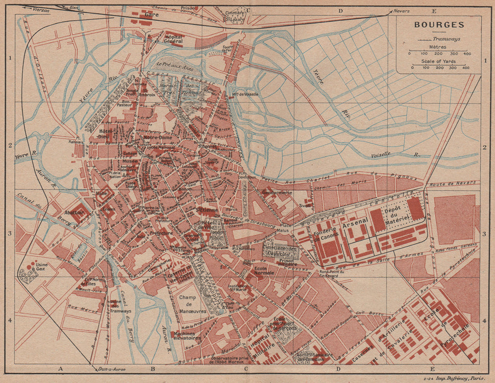 BOURGES. Vintage town city map plan. Cher 1926 old vintage chart