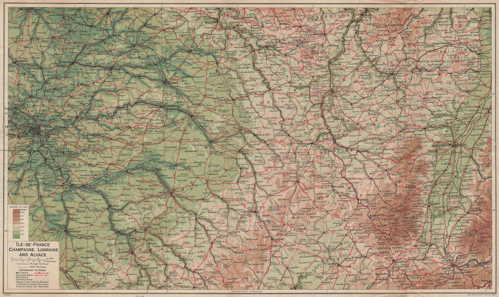EASTERN FRANCE. Île-de-France Champagne Lorraine Alsace. Vintage map plan 1922