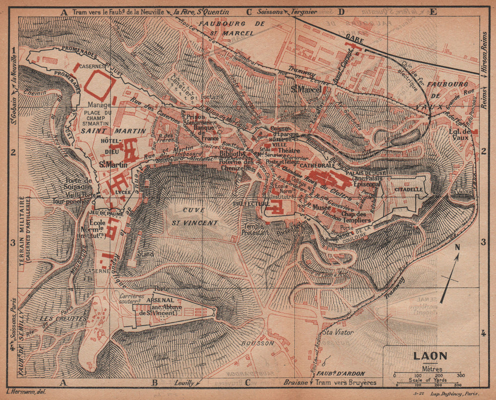 LAON. Vintage town city ville map plan carte. Aisne 1922 old antique chart