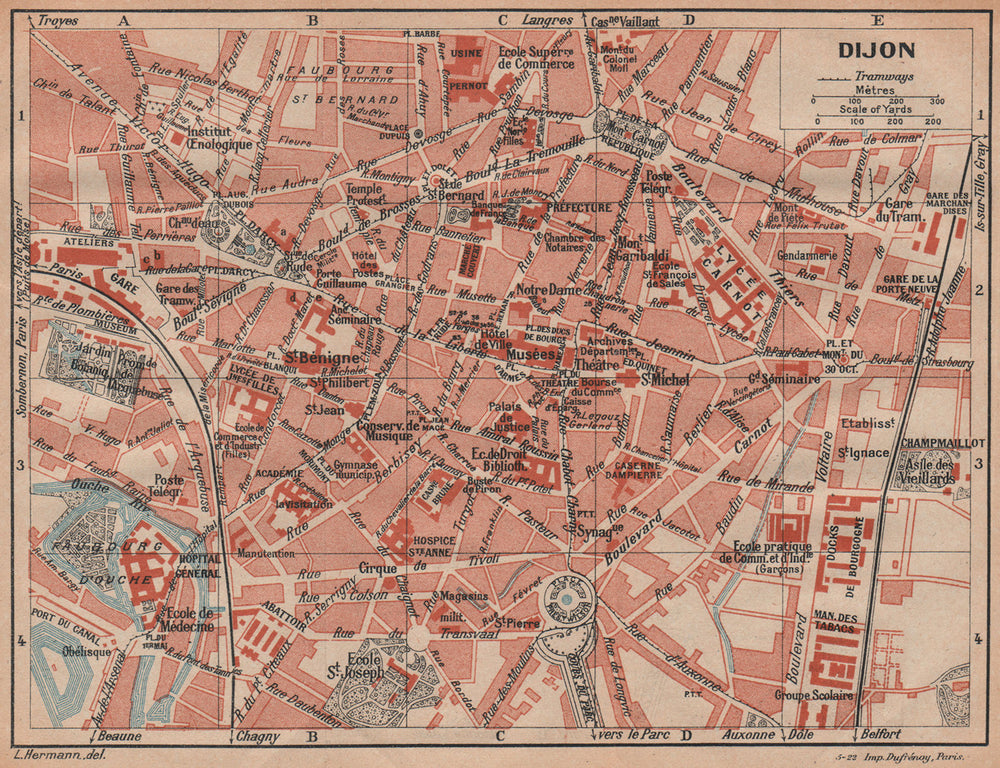 DIJON. Vintage town city ville map plan carte. Côte-d'Or 1922 old antique