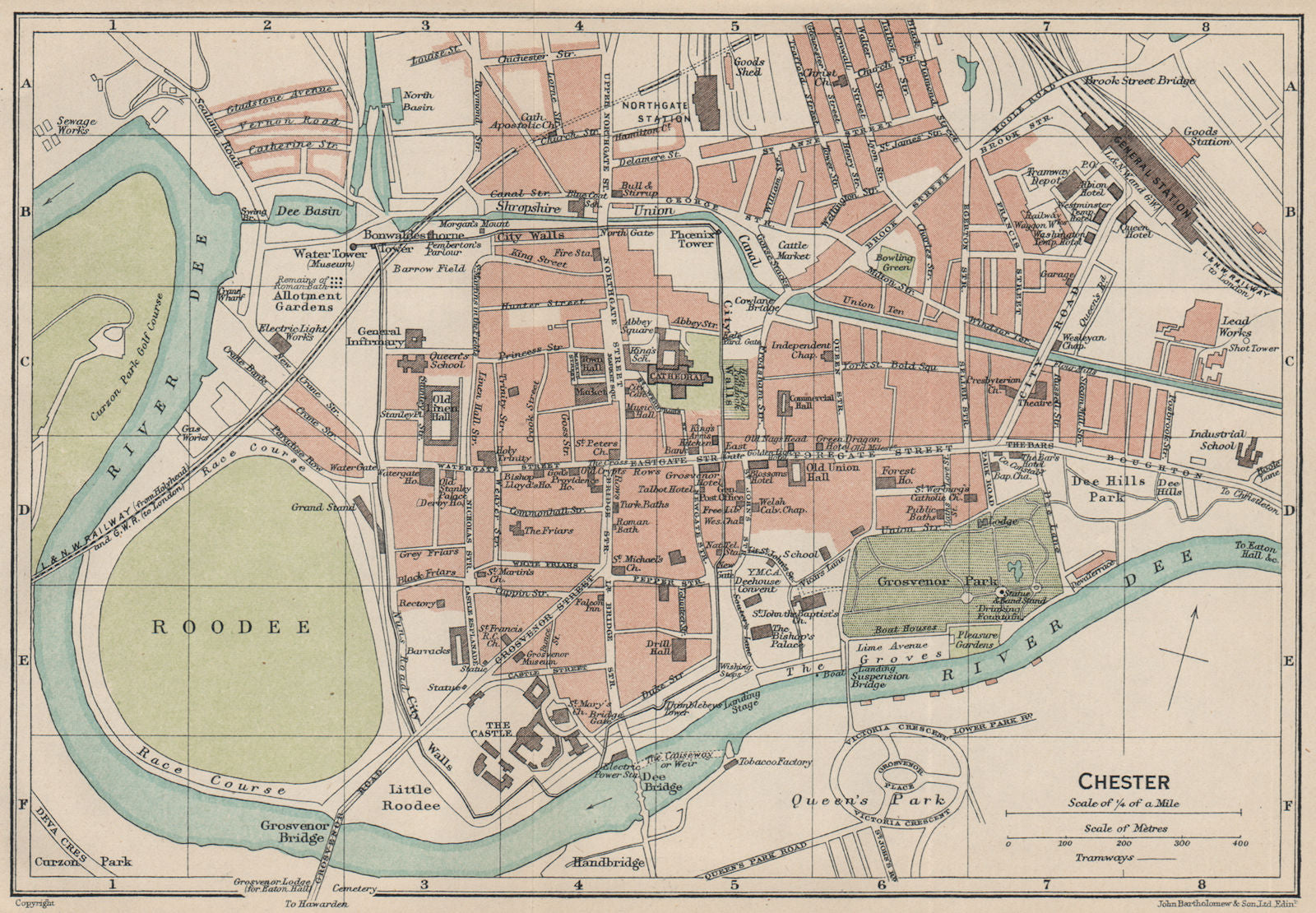CHESTER. Vintage town city map plan. Cheshire 1922 old antique chart ...