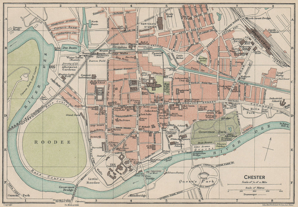 Chester Map With Key CHESTER. Vintage town city map plan. Cheshire 1922 old antique chart ...