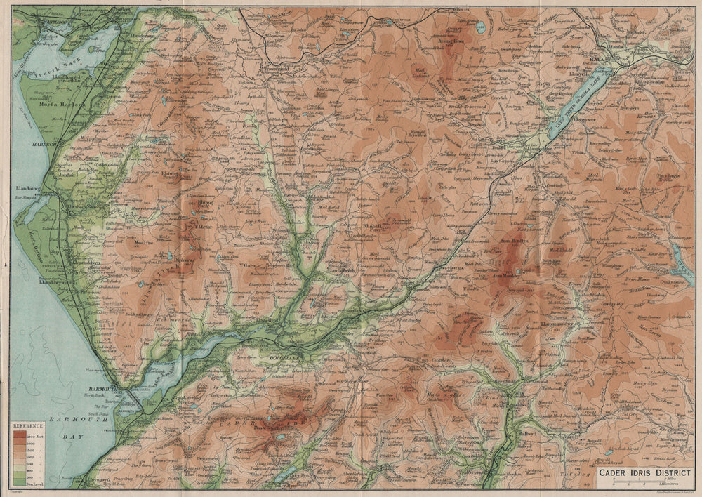CADER IDRIS DISTRICT. Dollgellau Porthmadog Bala Barmouth. Snowdonia 1922 map
