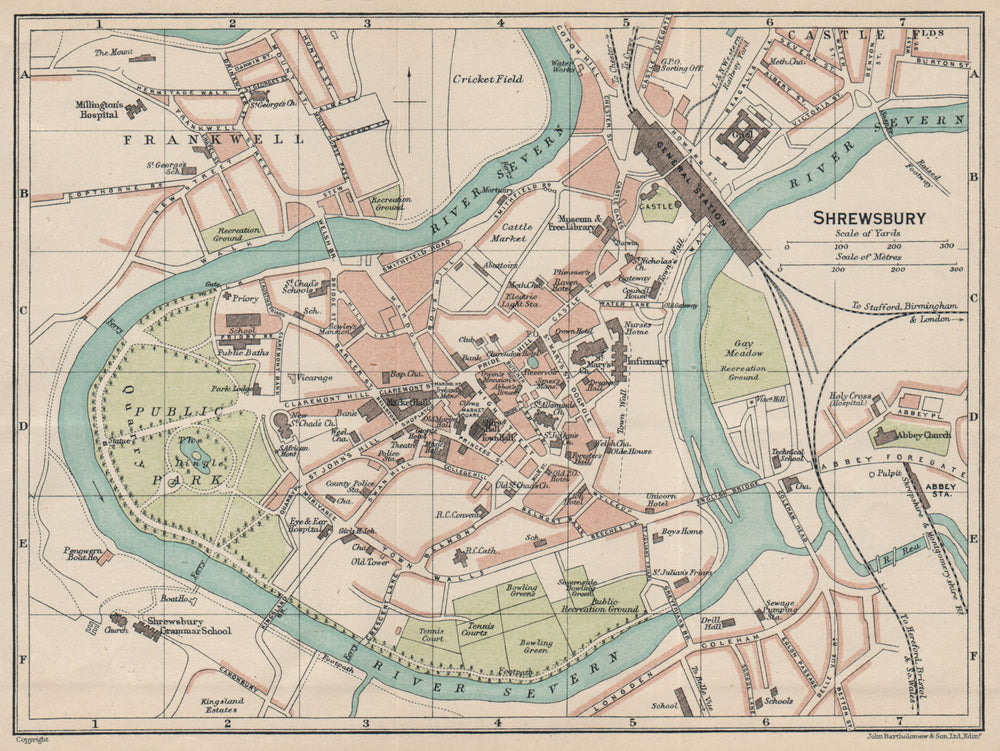 SHREWSBURY. Vintage town city map plan. Shropshire 1922 old antique chart