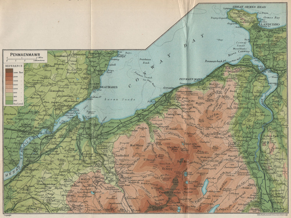 CONWY CONWAY BAY. Bangor Menai Strait Beaumaris Carnedd Llewelyn. Wales 1926 map