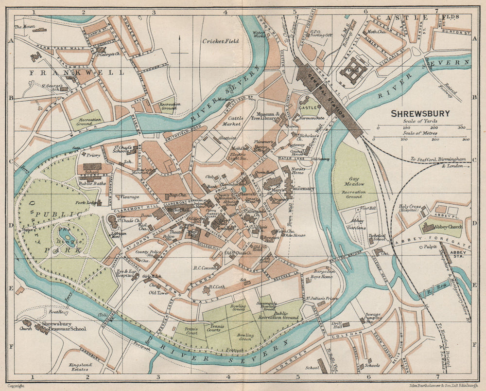 SHREWSBURY. Vintage town city map plan. Shropshire 1926 old vintage chart