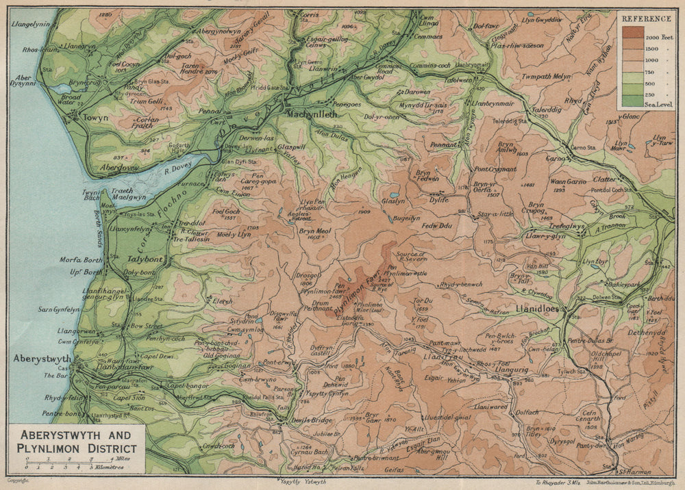 PLINLIMON DISTRICT. Aberystwyth. Cambrian Mountains. Llandiloes. Wales 1926 map