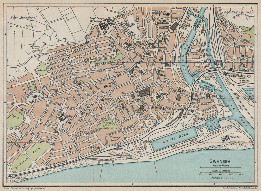 SWANSEA. Vintage town city map plan. Wales 1926 old vintage chart