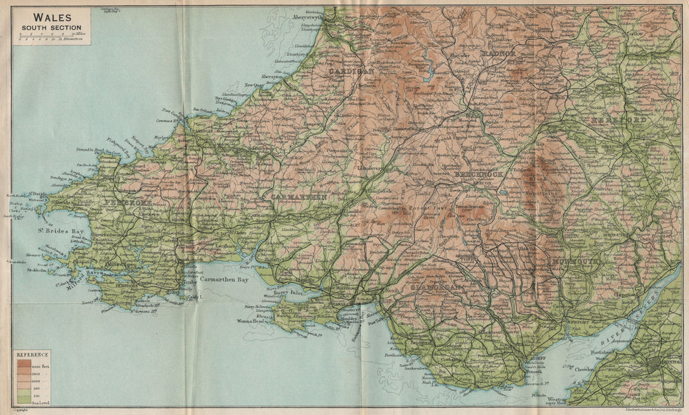 SOUTH WALES. Pembroke Cardigan Carmarthen Glamorgan Monmouth Brecknock 1926 map