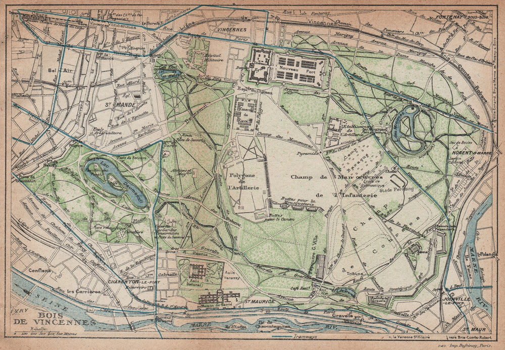 BOIS DE VINCENNES. Vintage map plan. Val-De-Marne. Paris 1922 old antique