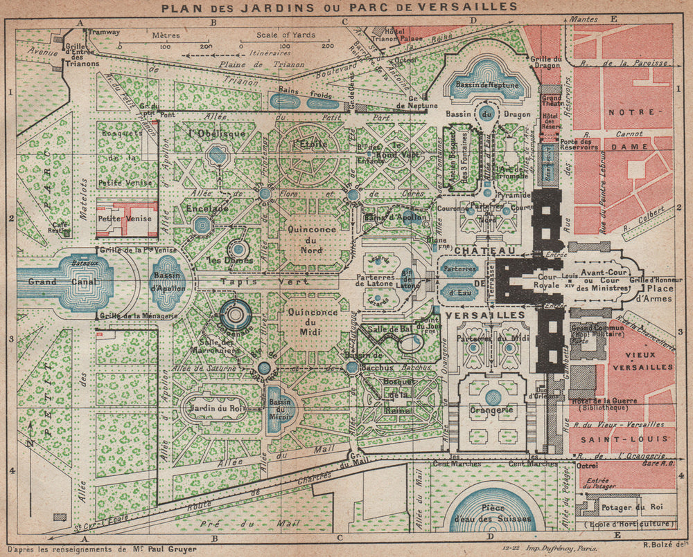PARC DE VERSAILLES. Vintage map plan. Jardins. Park Gardens. Yvelines 1922