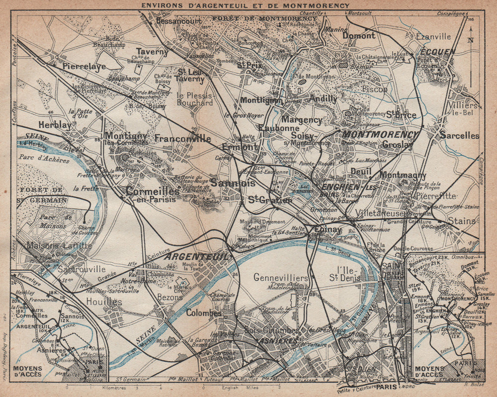 ARGENTEUIL & MONTMORENCY. Asnières St Denis Cormeilles. Val-D'Oise 1922 map