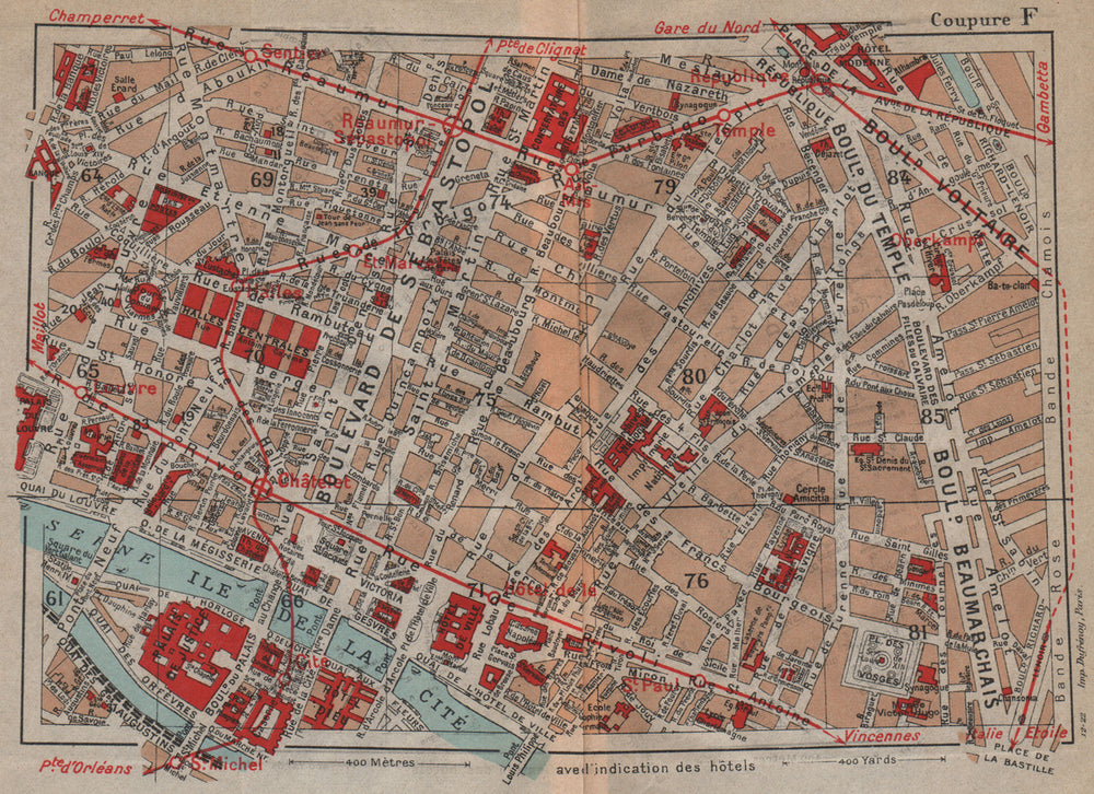 PARIS 1E 2E 3E 4E. Halles Ile de la Cite Pl Republique de Vosges. Plan 1922 map