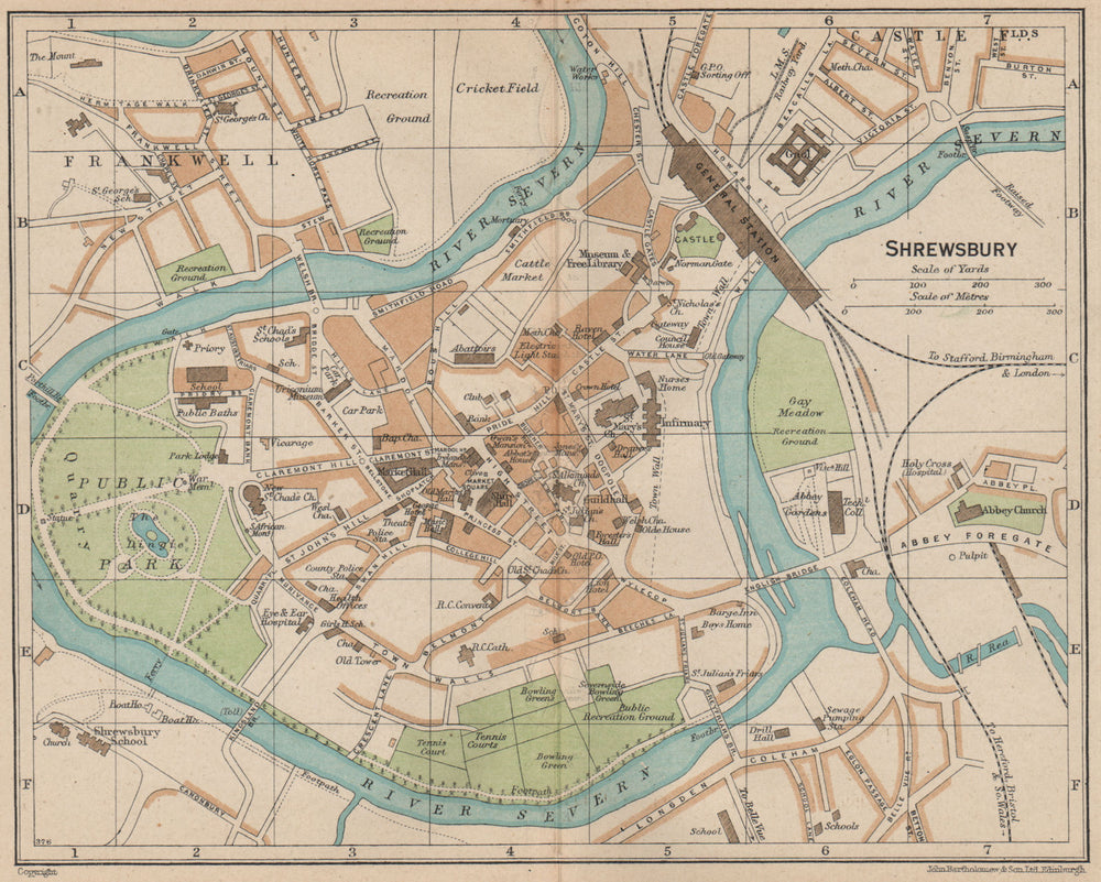 SHREWSBURY. Vintage town city map plan. Shropshire 1936 old vintage chart