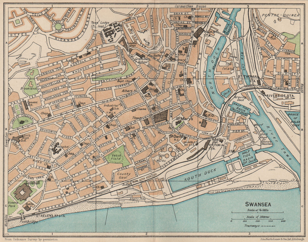 SWANSEA. Vintage town city map plan. Wales 1936 old vintage chart