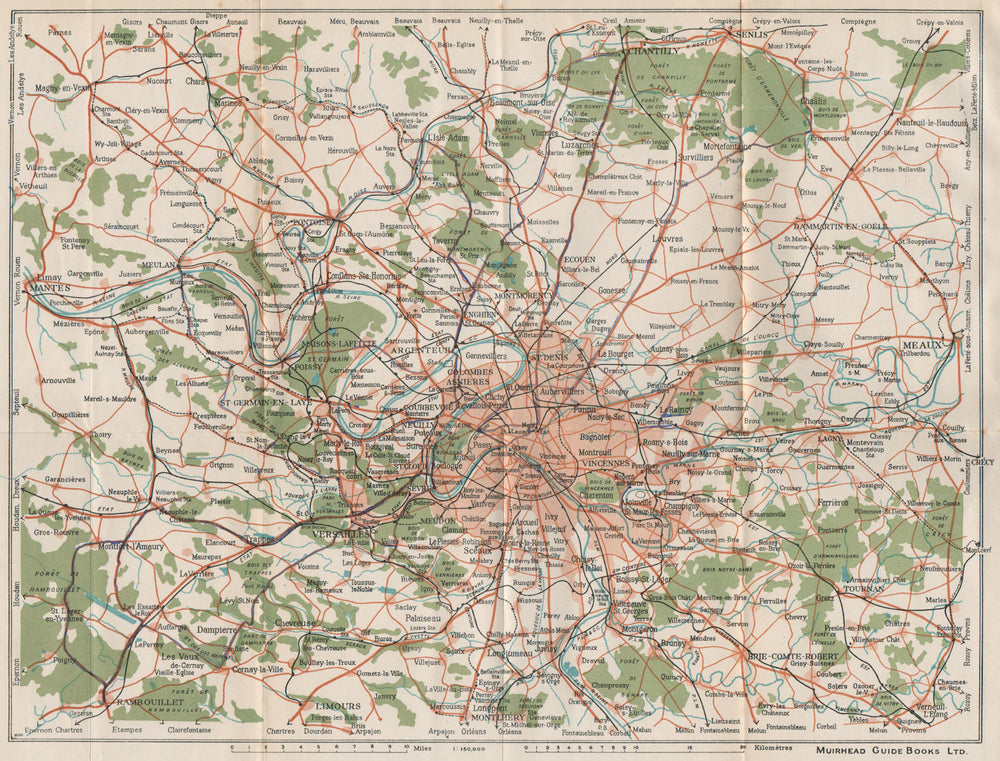 ILE-DE-FRANCE. Vintage map plan. Railways. Paris 1927 old vintage chart
