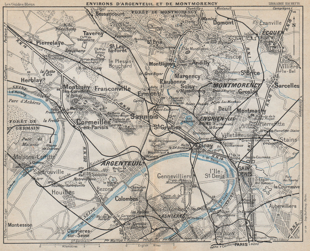 ARGENTEUIL & MONTMORENCY. Asnières St Denis Cormeilles. Val-d'Oise 1927 map
