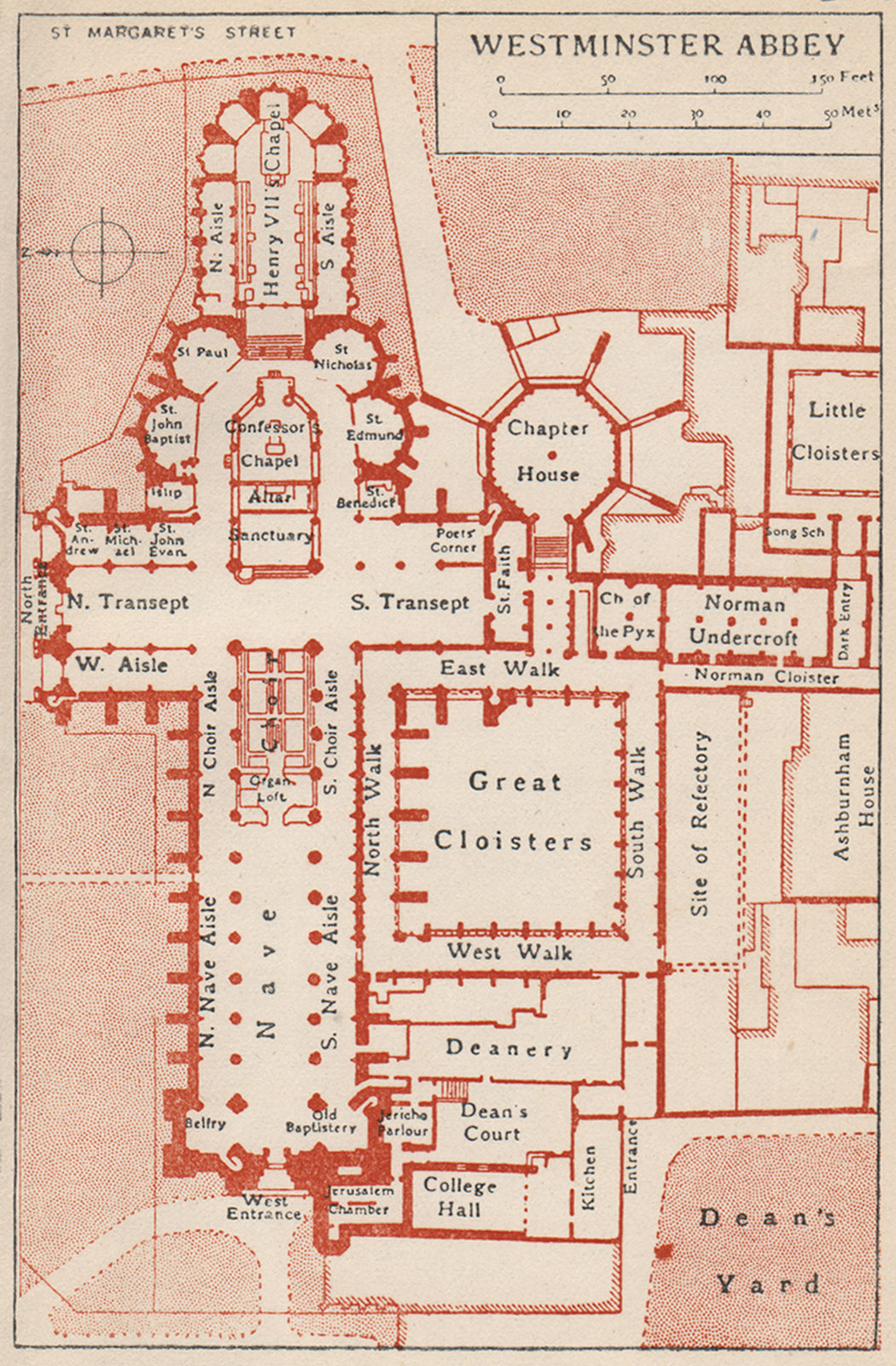 WESTMINSTER ABBEY. Vintage map plan. London 1947 old vintage chart ...
