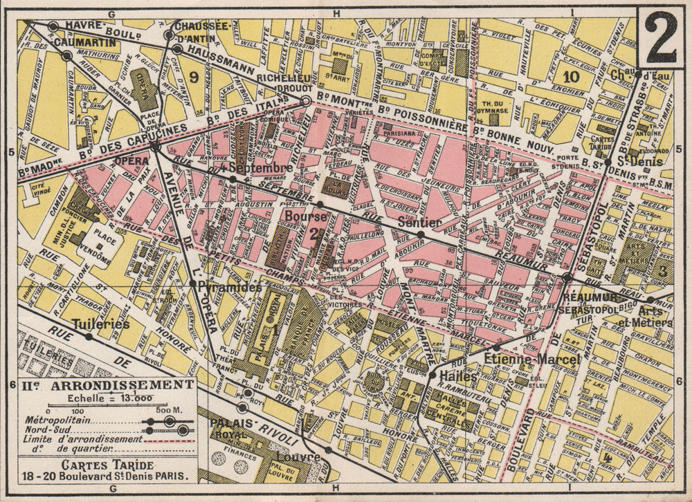 PARIS. 2nd 2e IIe. Arrondissement. Bourse. TARIDE 1926 old vintage map chart