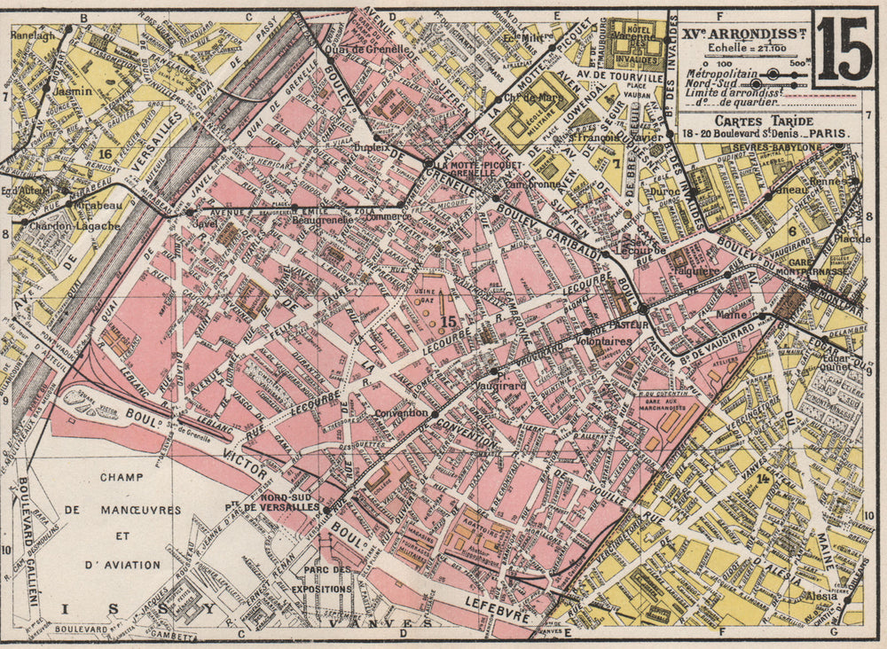 PARIS. 15th 15e XVe. Arrondissement. Vaugirard. TARIDE 1926 old vintage map