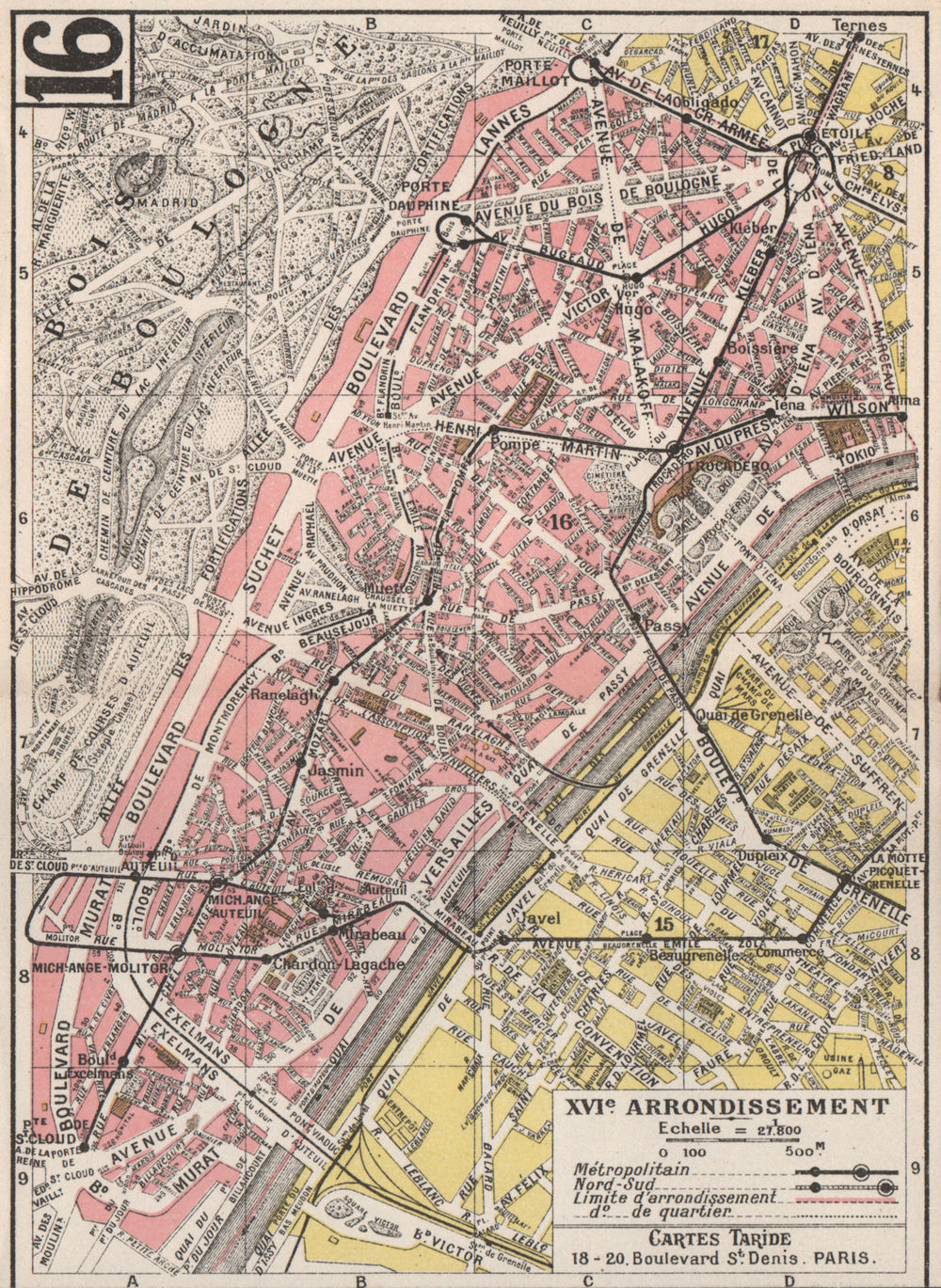 PARIS. 16th 16e XVIe. Arrondissement. Passy. TARIDE 1926 old vintage map chart