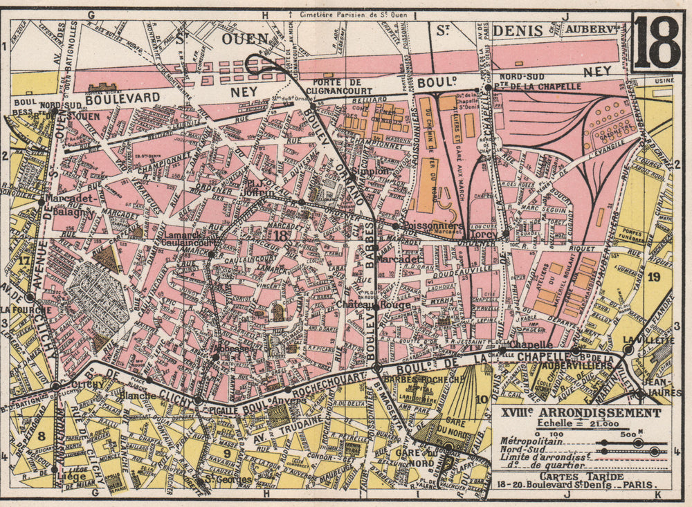 PARIS. 18th 18e XVIIIe. Arrondissement. Butte-Montmartre. TARIDE 1926 old map