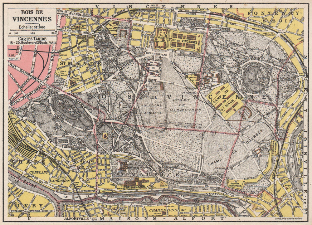 BOIS DE VINCENNES. Plan carte. Paris. TARIDE 1926 old vintage map chart