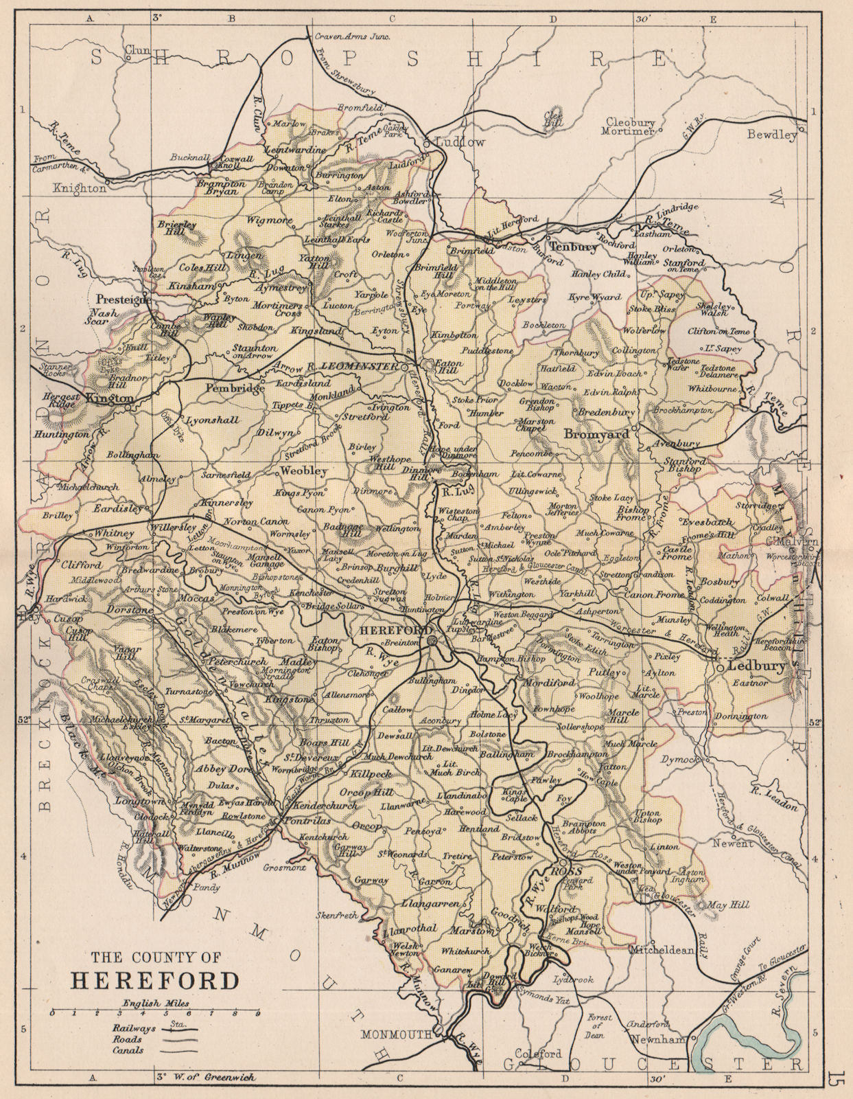 HEREFORDSHIRE. Antique county map. Railways roads canals. PHILIP 1882 ...