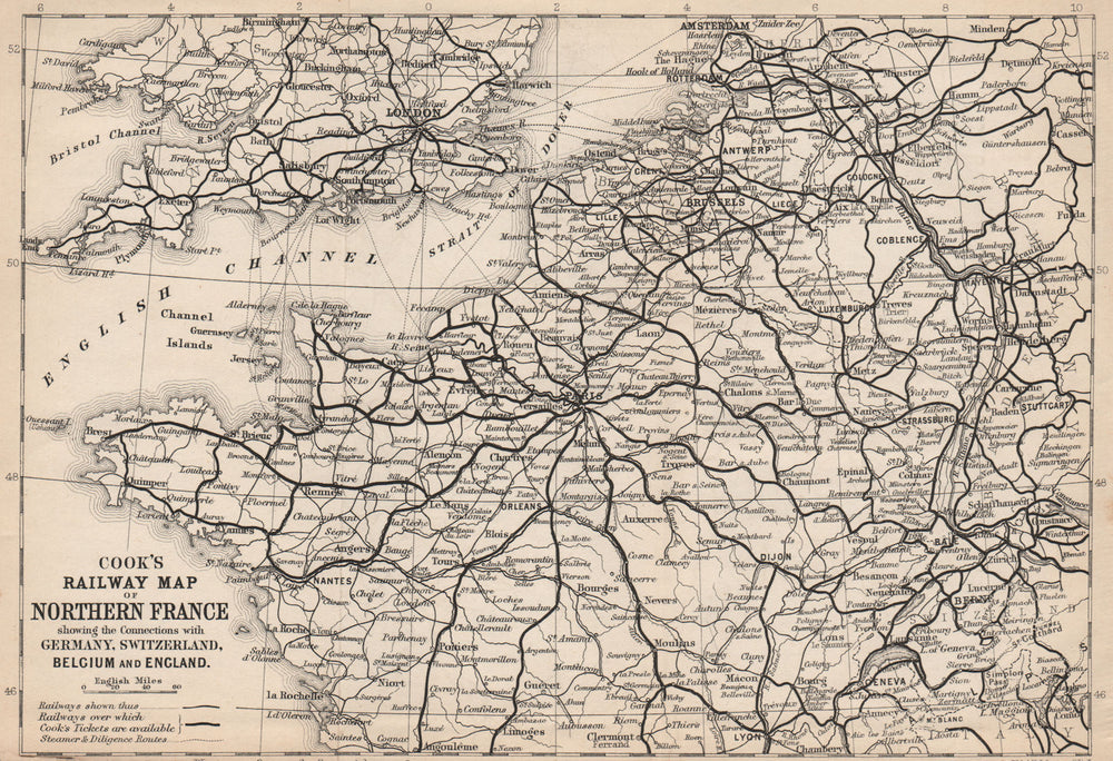 NW EUROPE RAILWAYS.France Germany Switzerland Belgium England.THOS.COOK 1900 map