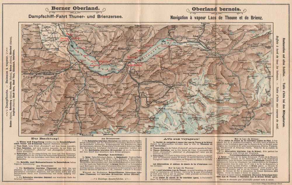 BERNESE OBERLAND.Berner Thunersee Brienzersee Interlaken Thun.THOS.COOK 1900 map