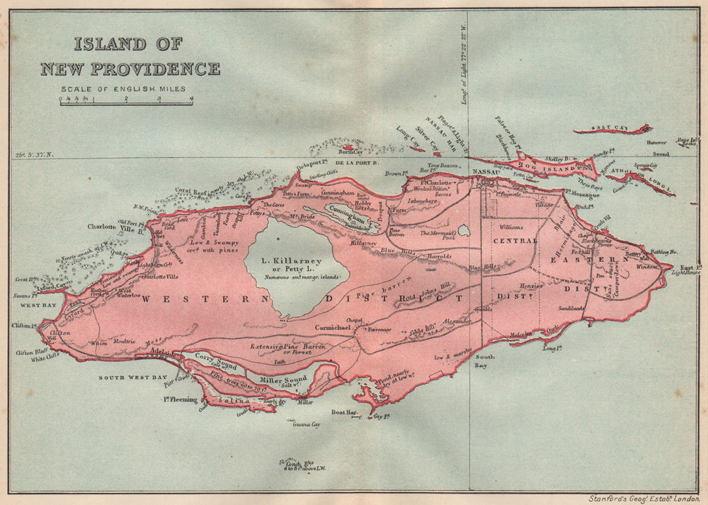 NEW PROVIDENCE. Vintage map. Bahamas. Caribbean 1914 old antique chart