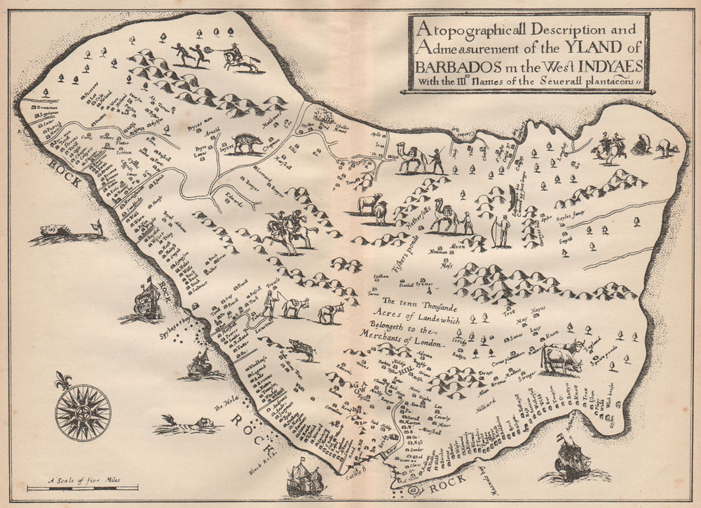 "YLAND OF BARBADOS". Plantations. After Ligon 1657. West Indies 1914 old map